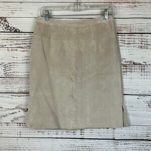 Womens VTG 90s Paul Harris Design Light Brown Tan Suede Leather Mini Skirt 8
